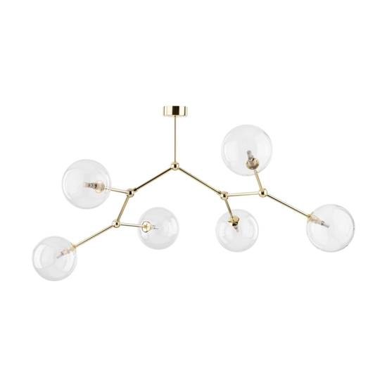 Lampadario moderno per salotto oro 6 bocce trasparenti